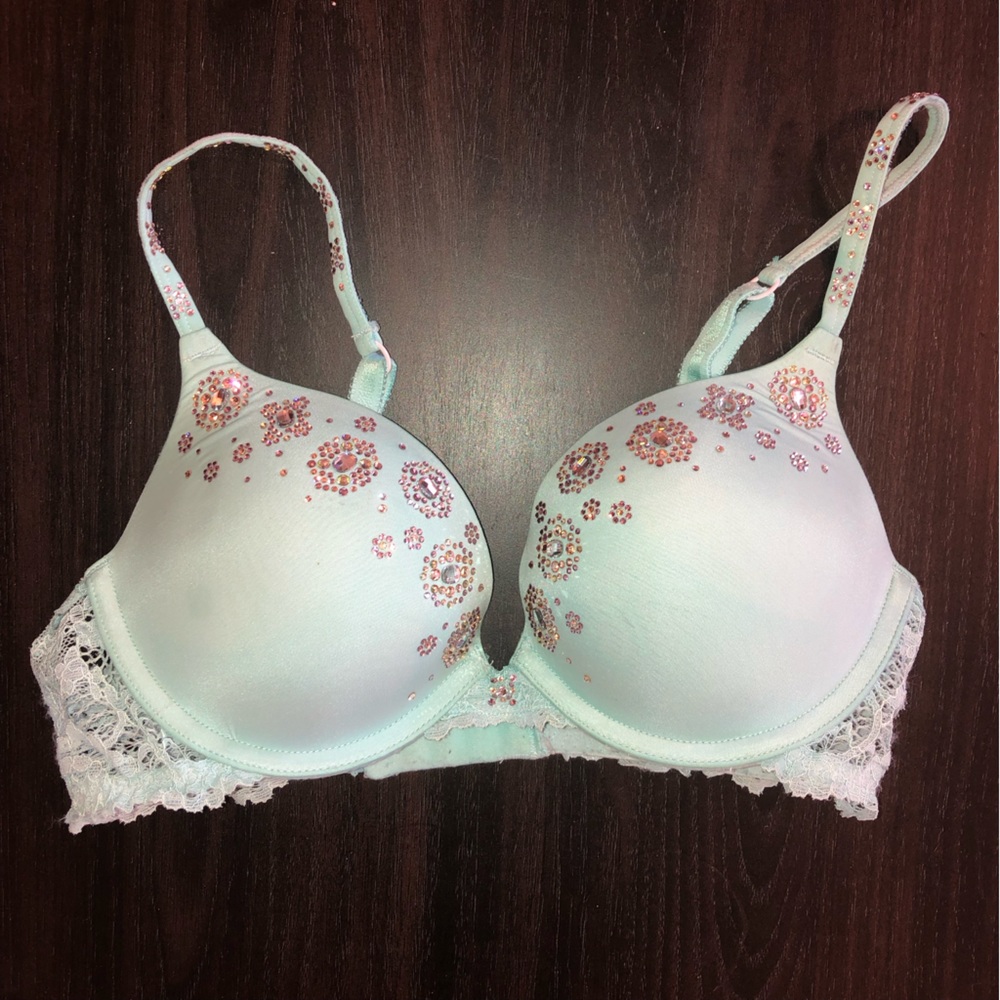 💗VICTORIA SECRET HOLIDAY FASHION SHOW BLING FLOWER RHINESTONE BRA 32c